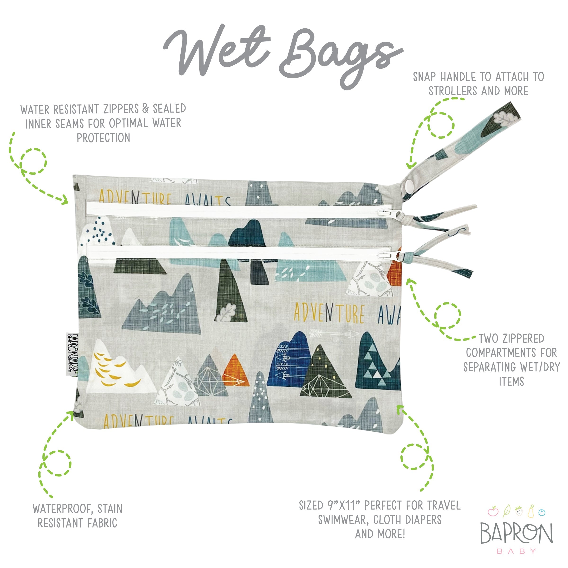 Adventure Awaits - Waterproof Wet Bag (For mealtime, on-the-go, and more!)  BapronBaby   