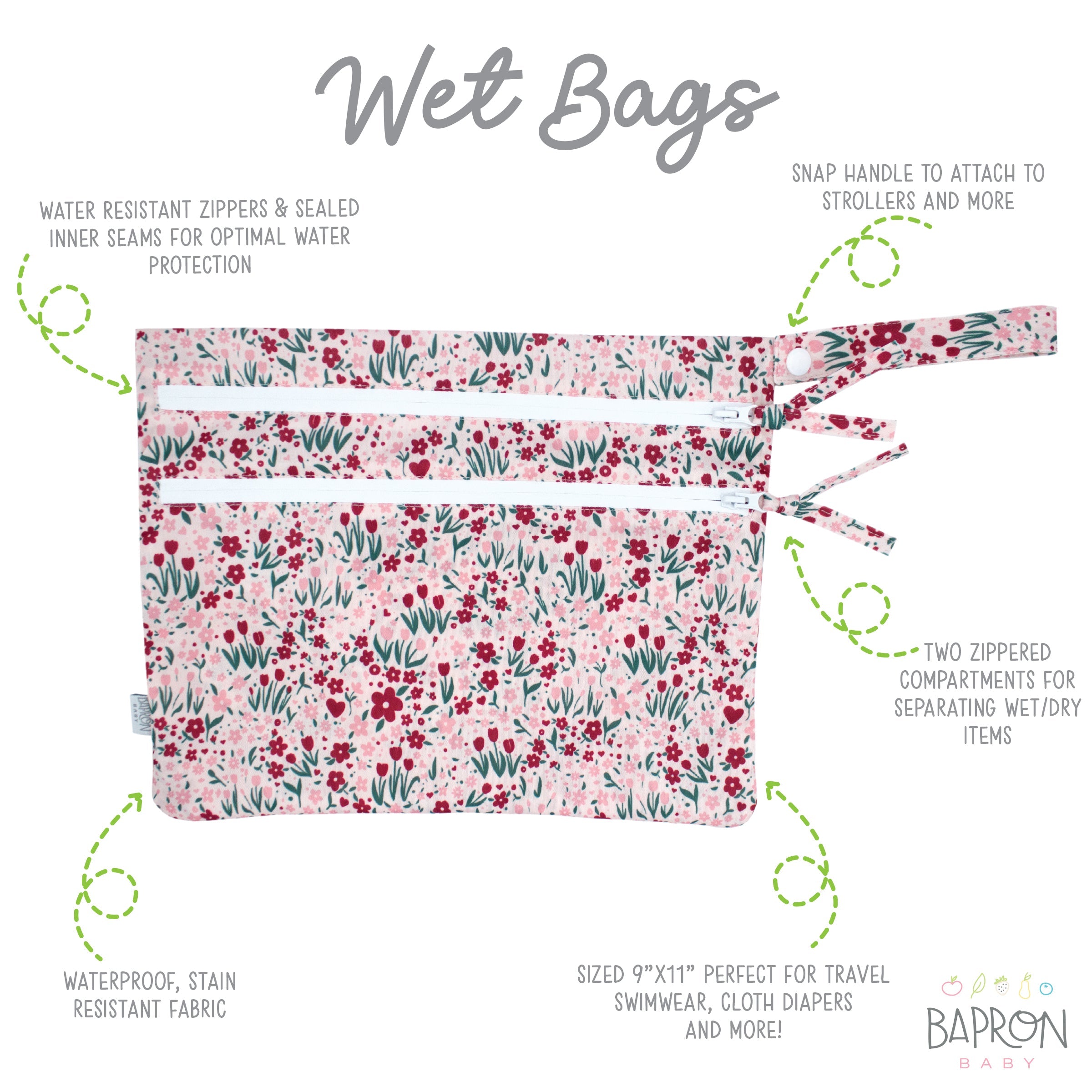 Blushing Blooms - Waterproof Wet Bag (For mealtime, on-the-go, and more!)  BapronBaby   