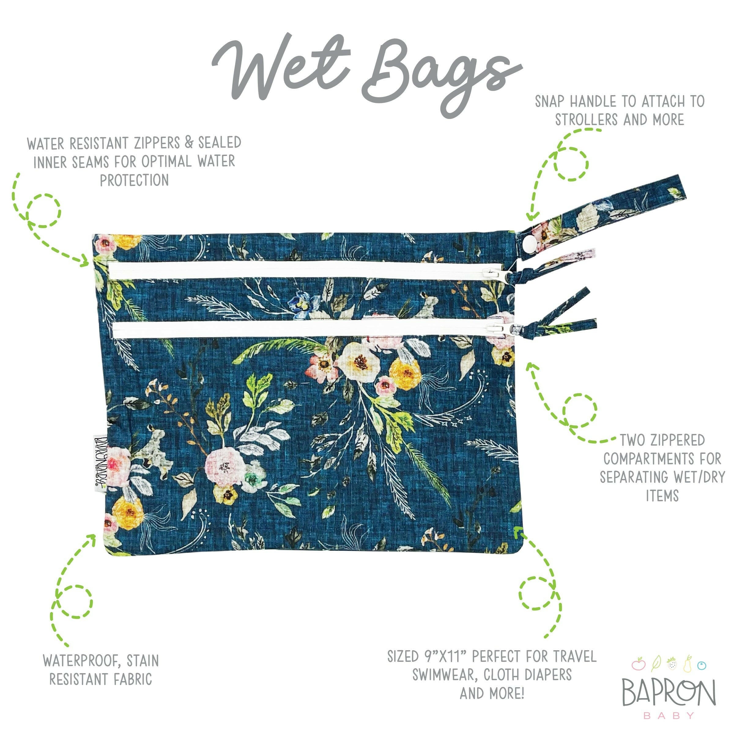 Boho Floral - Waterproof Wet Bag (For mealtime, on-the-go, and more!)  BapronBaby   