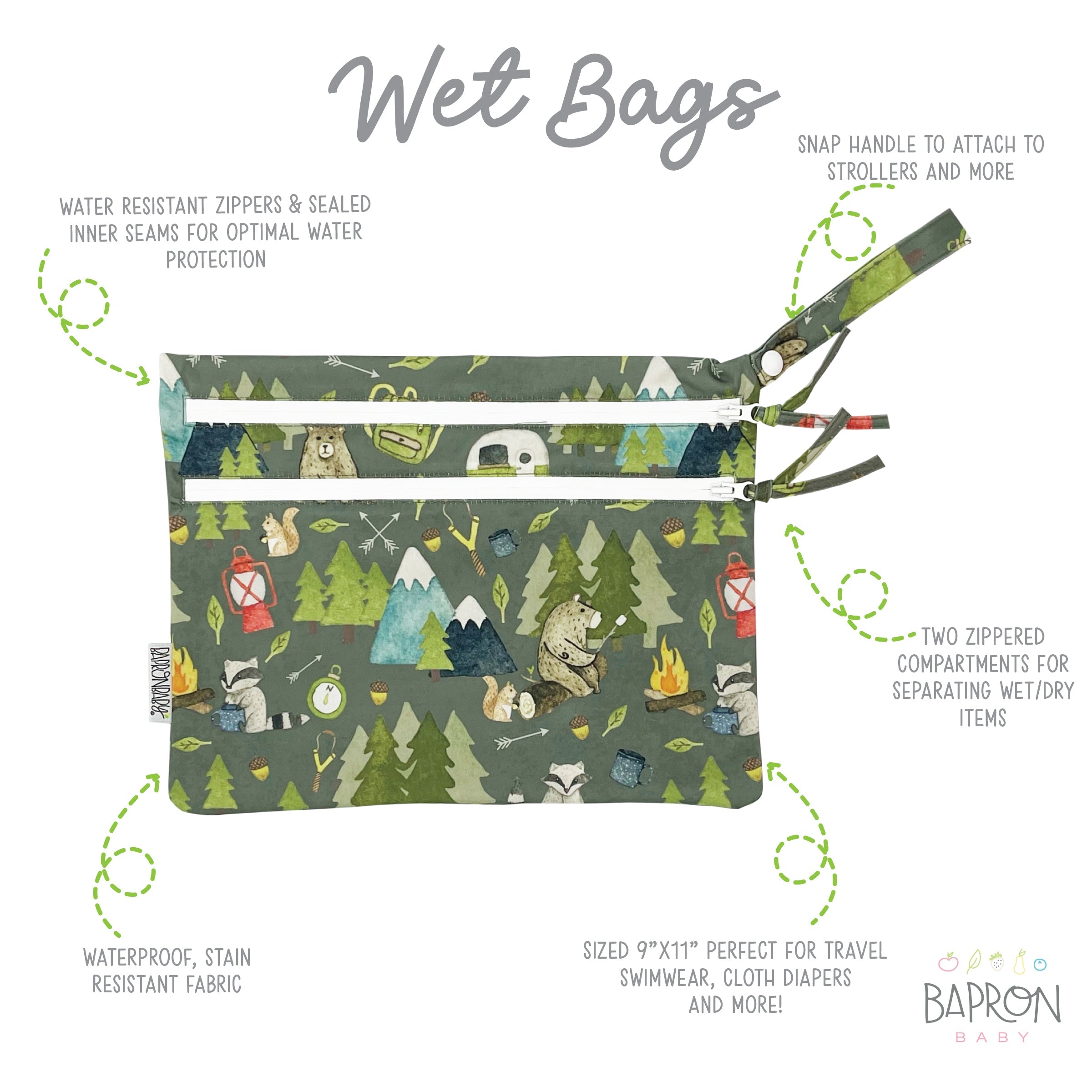 Camping Bears - Waterproof Wet Bag (For mealtime, on-the-go, and more!)  BapronBaby   