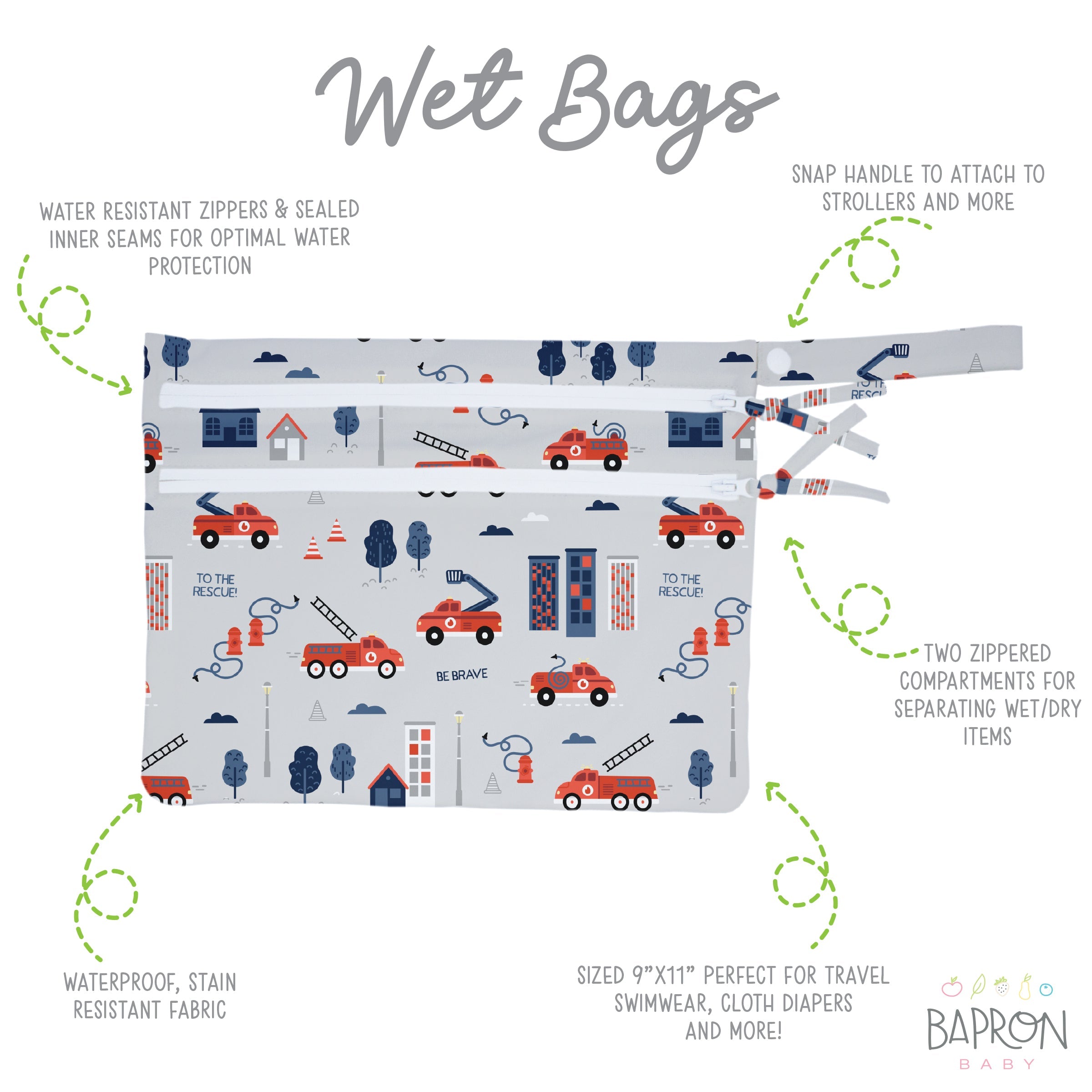 Be Brave - Firefighter - Waterproof Wet Bag (For mealtime, on-the-go, and more!) SALE  BapronBaby   