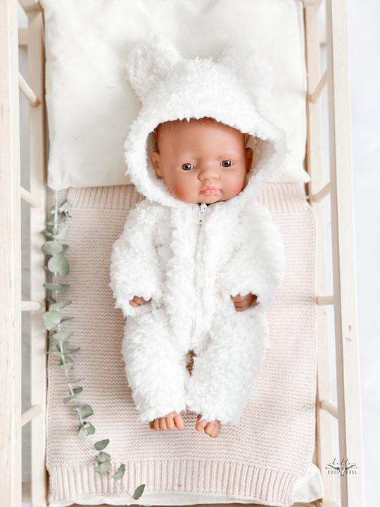 Fuzzy Bear Ears Ivory One Piece Doll Clothing Minikane   