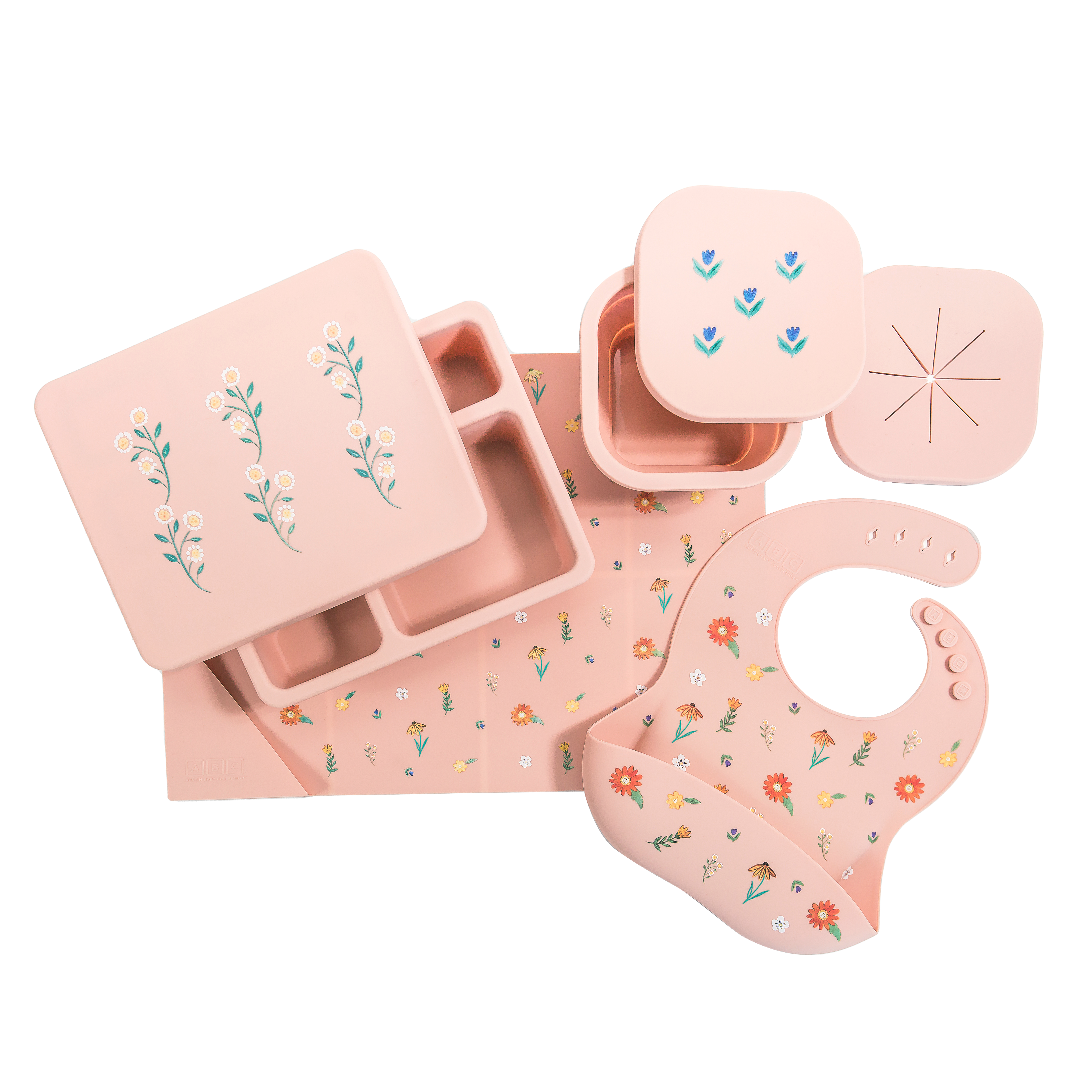 Silicone Mealtime Bundle Wildflower Ripe Peach  Austin Baby Collection   