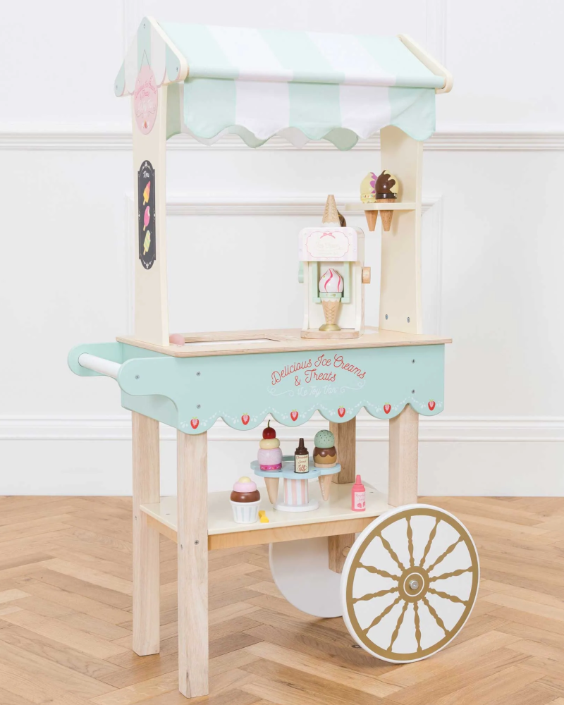 Le Toy Van Wooden Toddler Ice Cream Trolley Cart Moveable Mobile Classic Playroom Bedroom Nursery