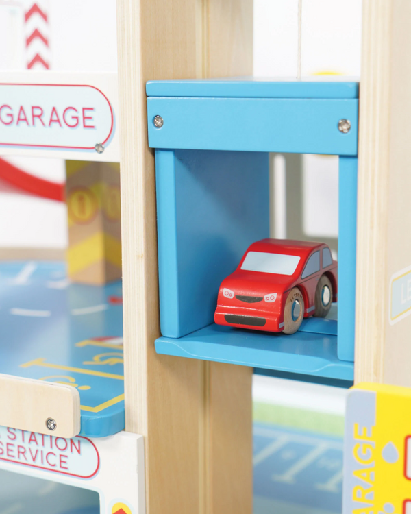 Le Toy Van Le Grand Garage Wooden Toys Toddler Kids Three Level Garage Ramp Elevator Helicopter Car 
