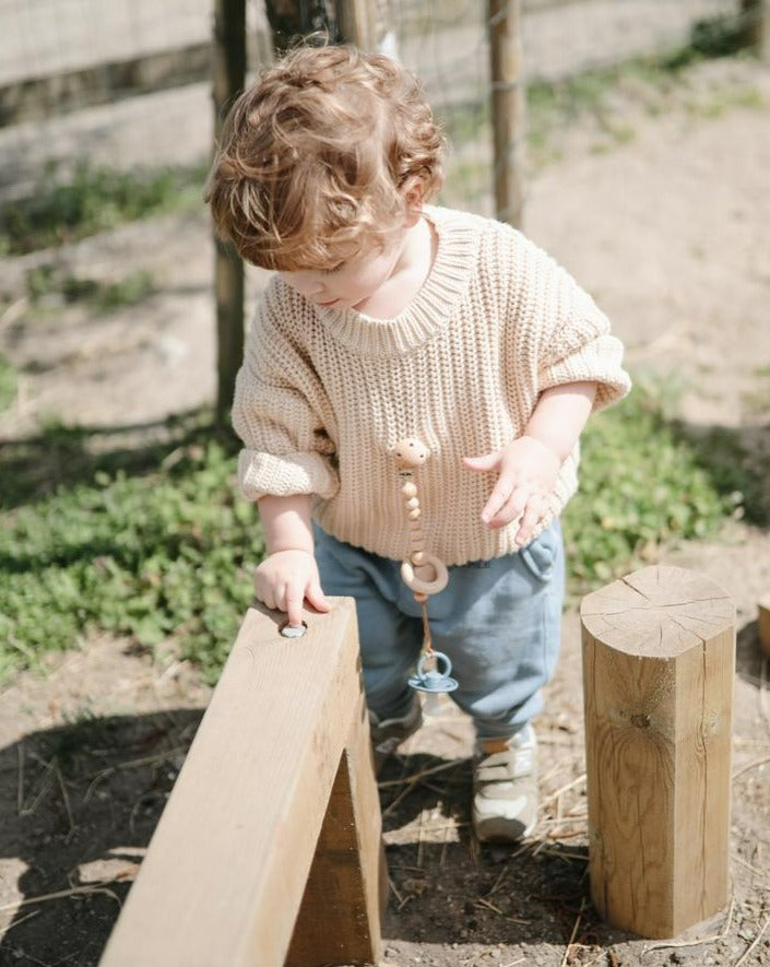 Wooden Pacifier Rattle Clip - Sunny Baby Essentials Mushie   