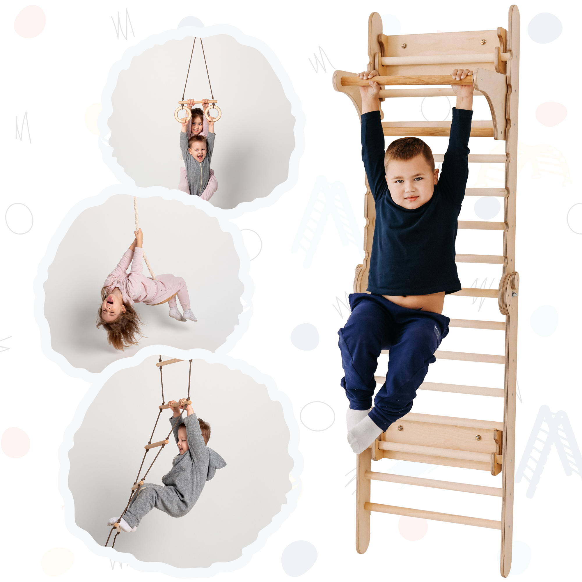 Wooden Swedish Wall / Climbing ladder for Children + Swing Set Swesdish wall Goodevas   