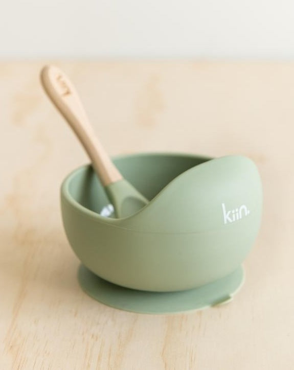 Silicone Bowl and Spoon set sage | Kiin Baby