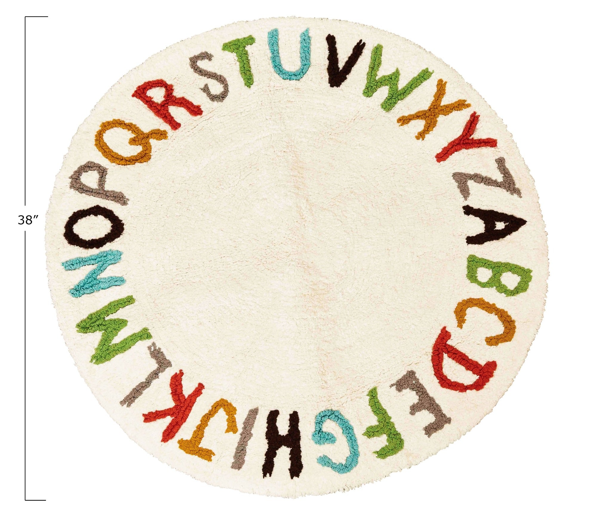 38" Round Woven Cotton Tufted Alphabet Rug, Multi Color Rugs Bloomingville Mini   