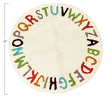 38" Round Woven Cotton Tufted Alphabet Rug, Multi Color