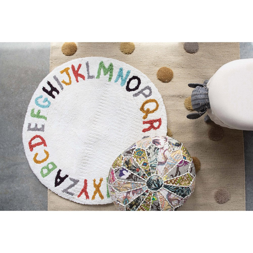 38" Round Woven Cotton Tufted Alphabet Rug, Multi Color Rugs Bloomingville Mini   