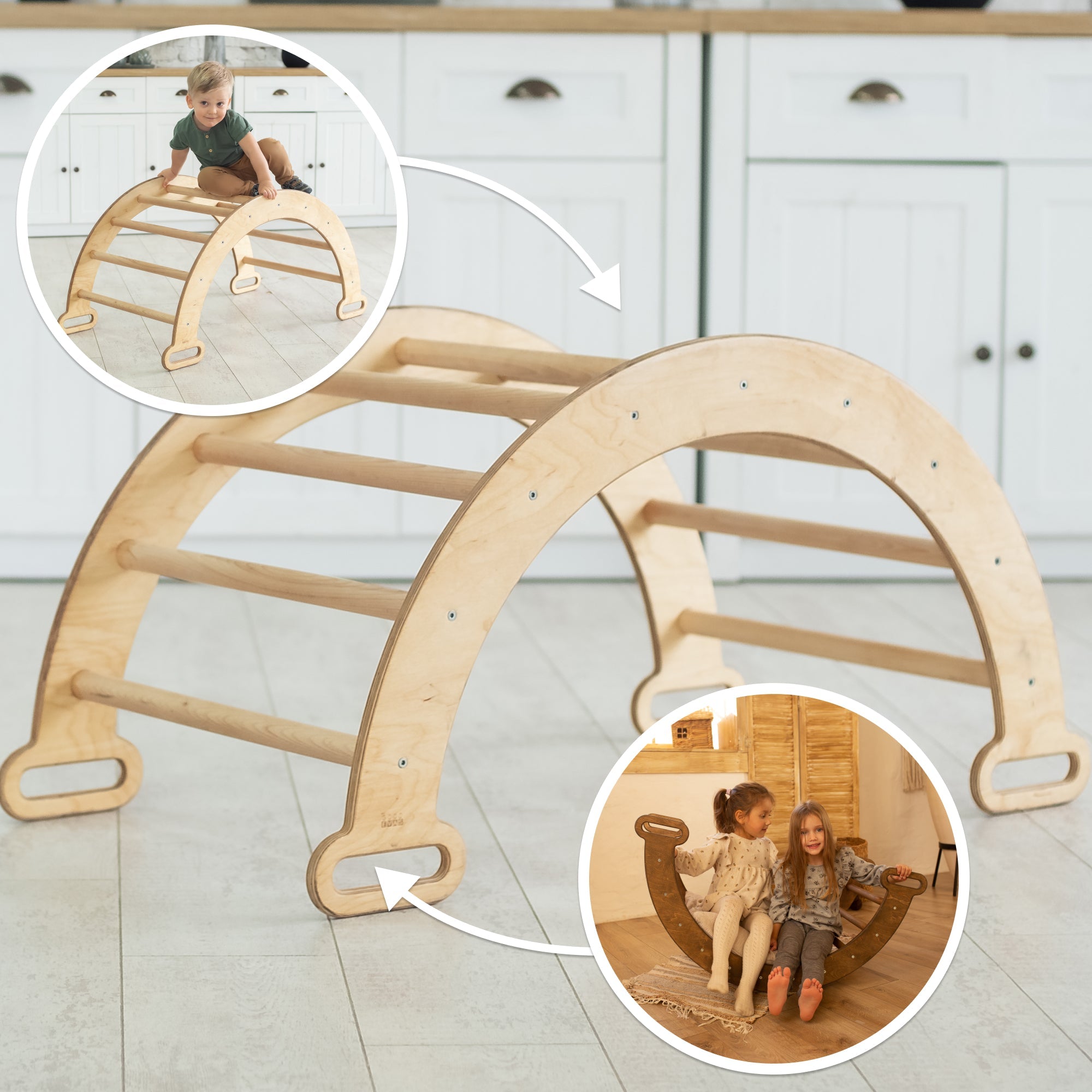 Climbing Arch & Rocker Balance - Montessori Climbers for Kids 1-7 y.o. – Beige Single Ladders Goodevas   