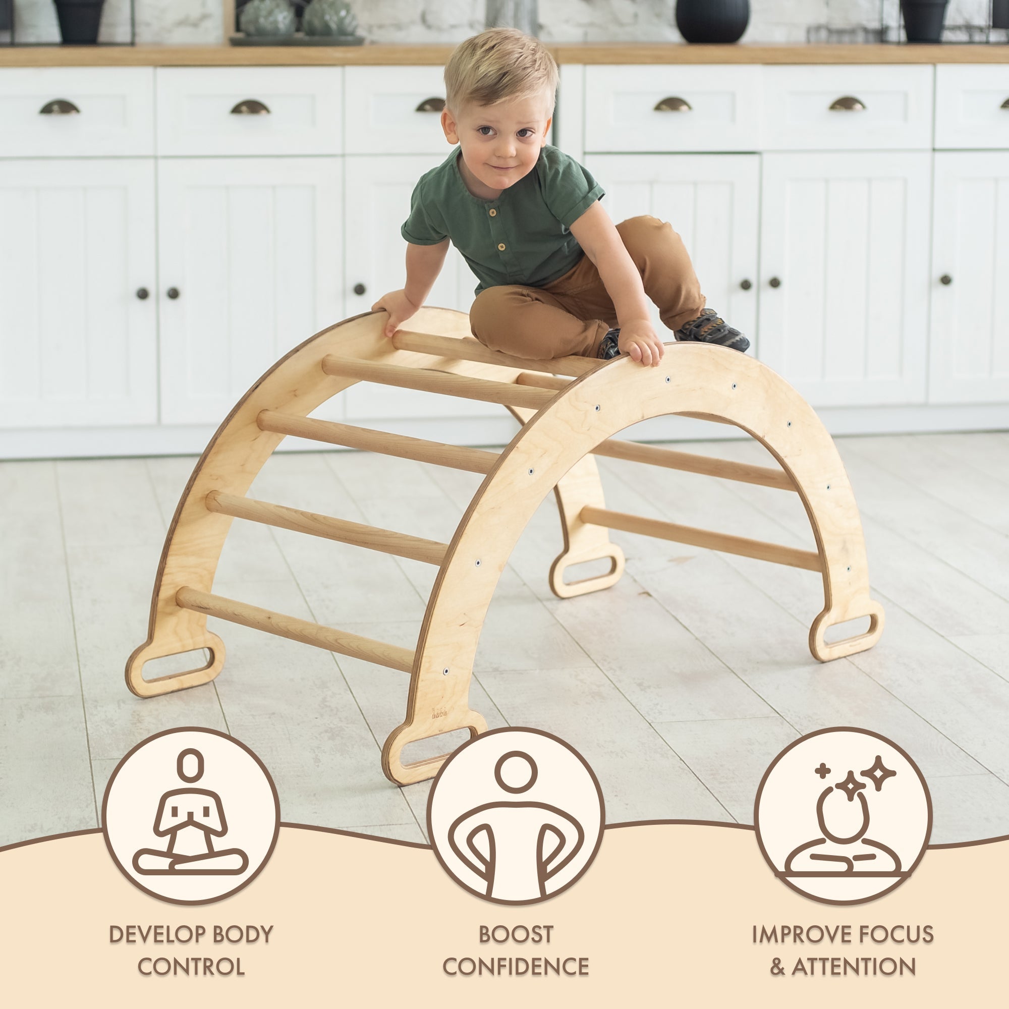 Climbing Arch & Rocker Balance - Montessori Climbers for Kids 1-7 y.o. – Beige Single Ladders Goodevas   