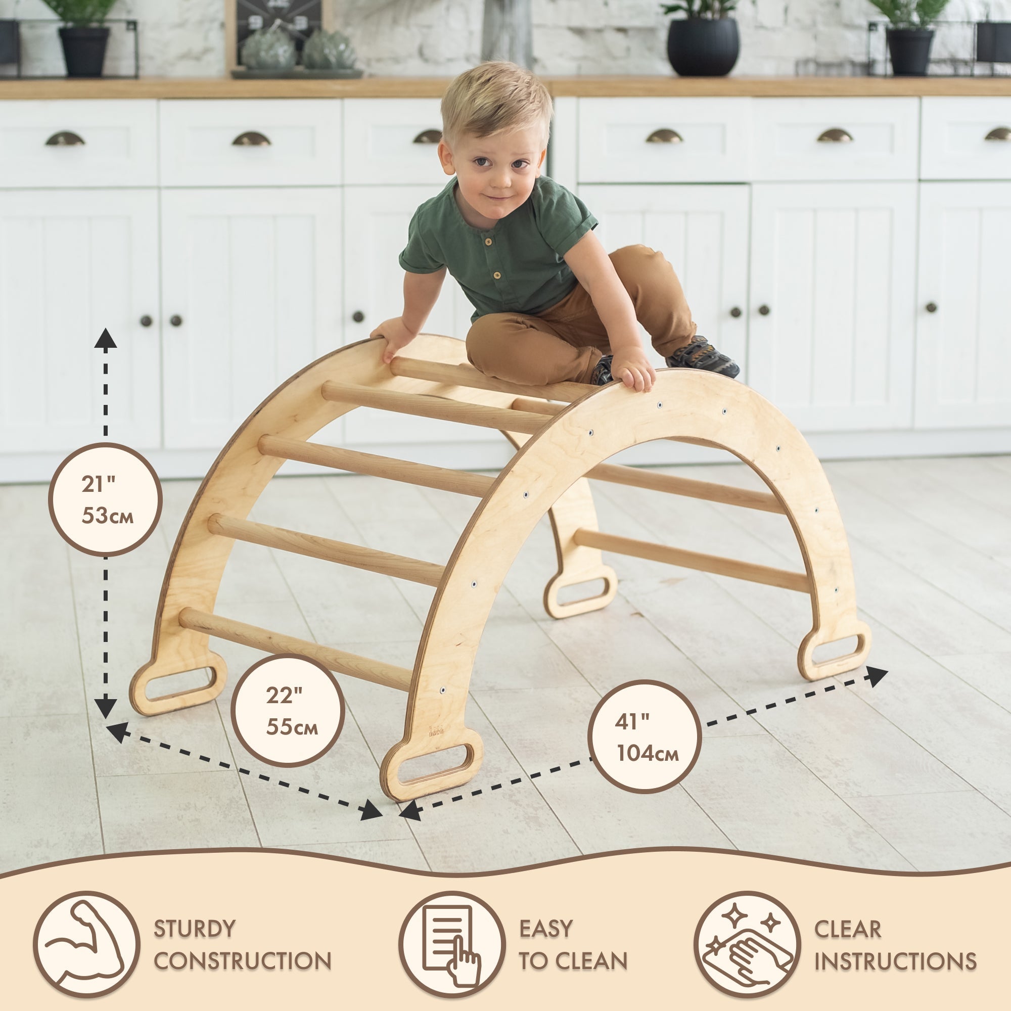 Climbing Arch & Rocker Balance - Montessori Climbers for Kids 1-7 y.o. – Beige Single Ladders Goodevas   