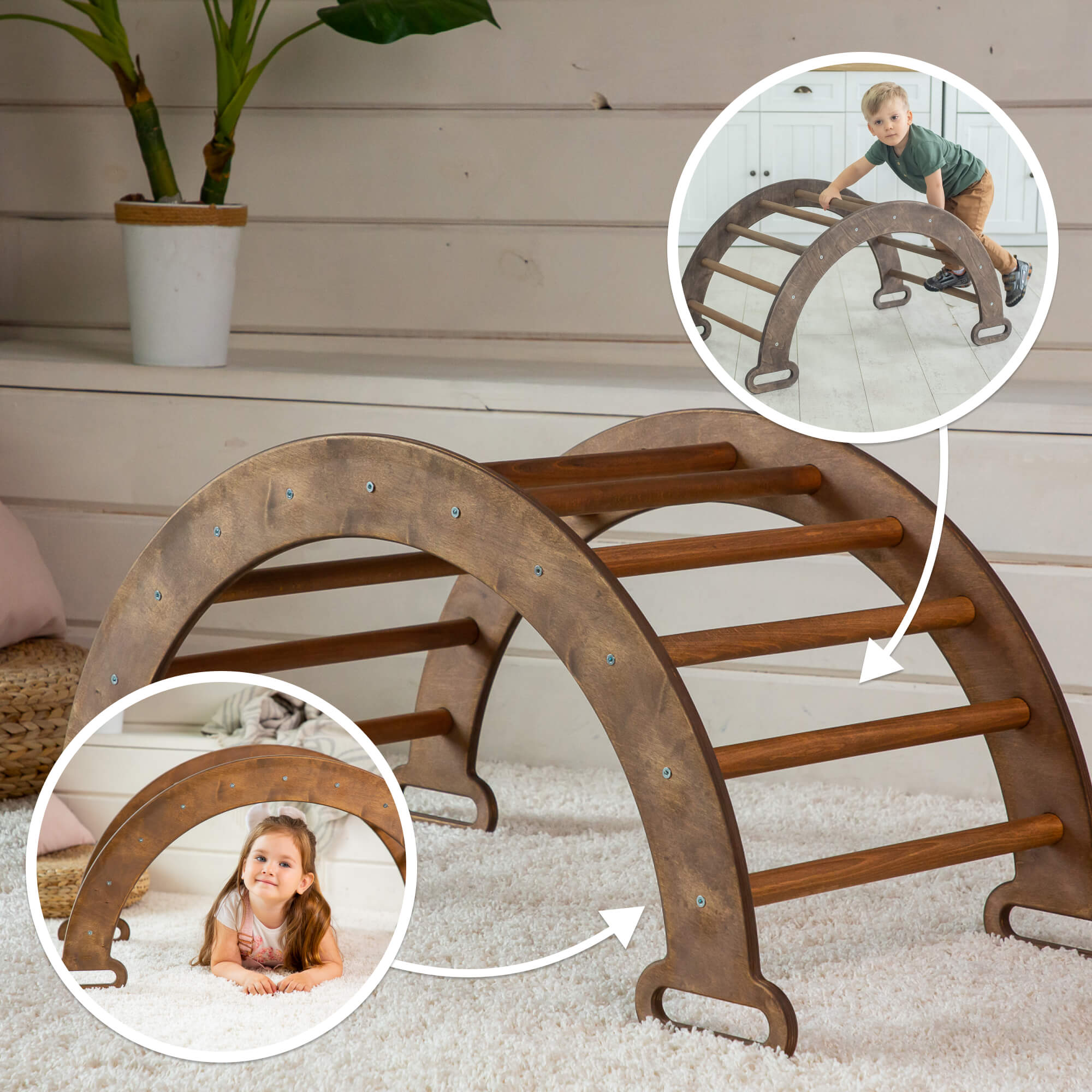 Climbing Arch & Rocker Balance - Montessori Climbers for Kids 1-7 y.o. – Chocolate Single Ladders Goodevas   