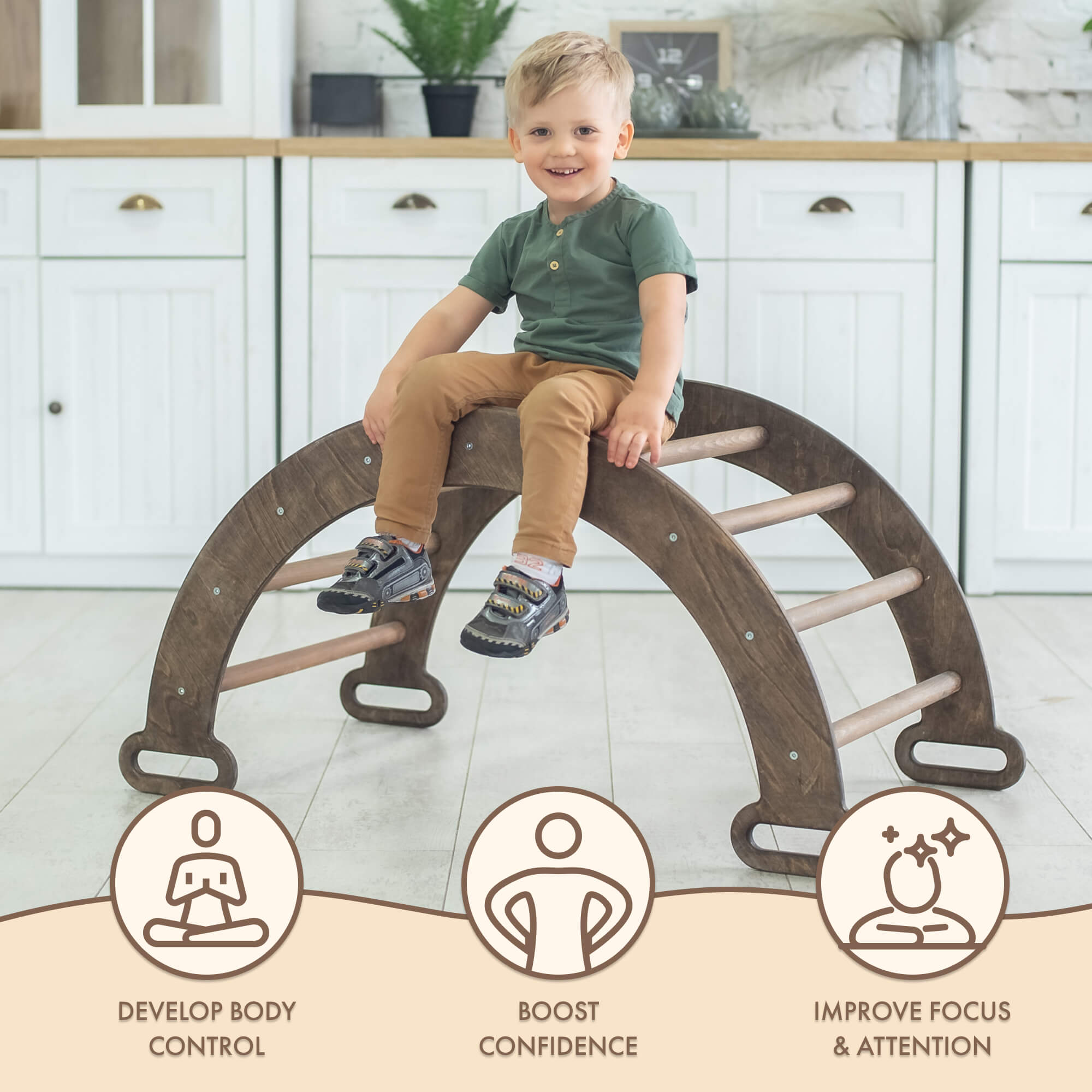 Climbing Arch & Rocker Balance - Montessori Climbers for Kids 1-7 y.o. – Chocolate Single Ladders Goodevas   