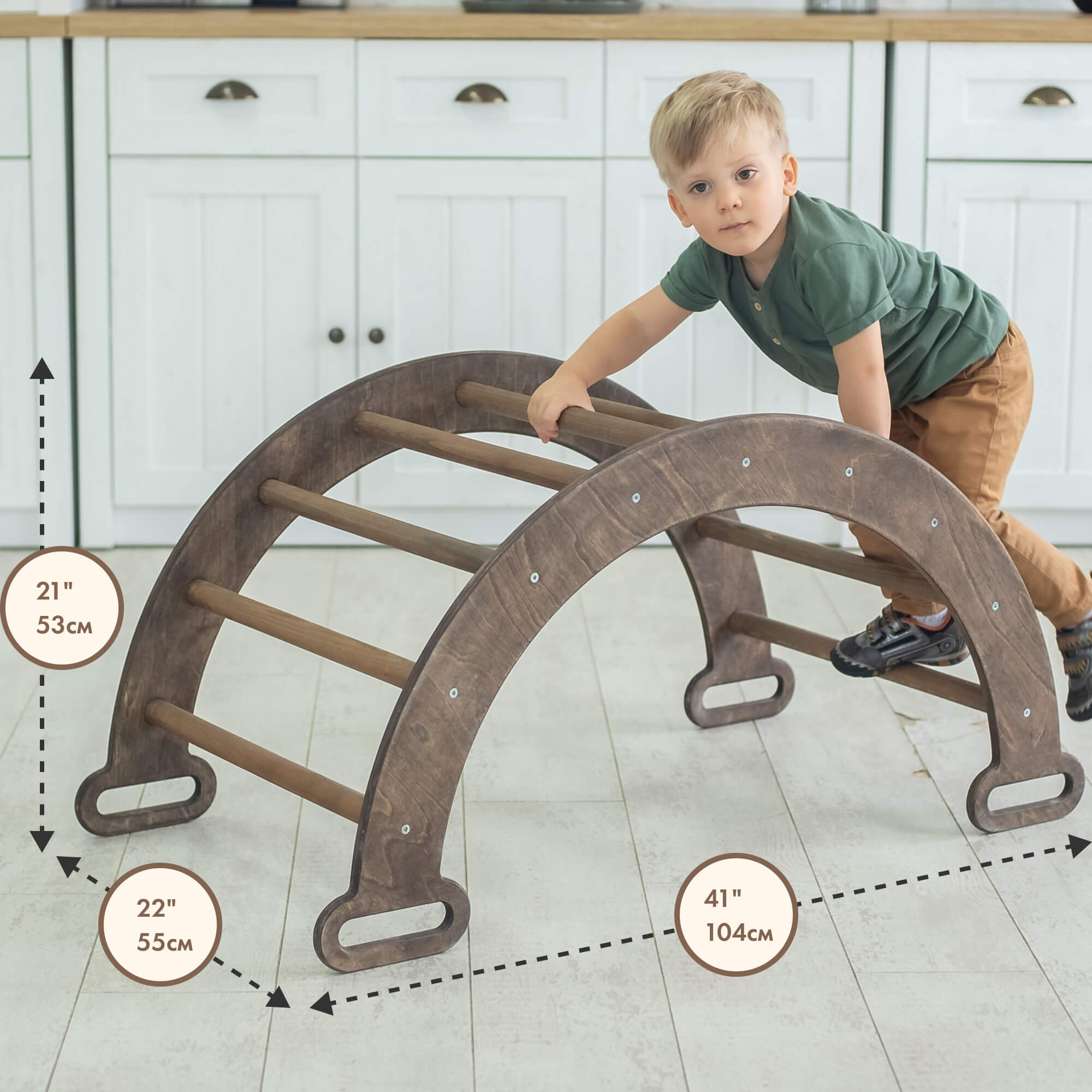 Climbing Arch & Rocker Balance - Montessori Climbers for Kids 1-7 y.o. – Chocolate Single Ladders Goodevas   