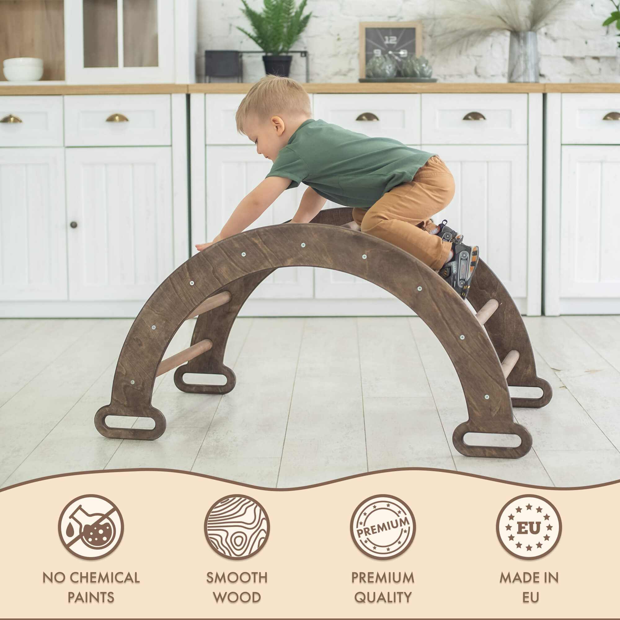 Climbing Arch & Rocker Balance - Montessori Climbers for Kids 1-7 y.o. – Chocolate Single Ladders Goodevas   