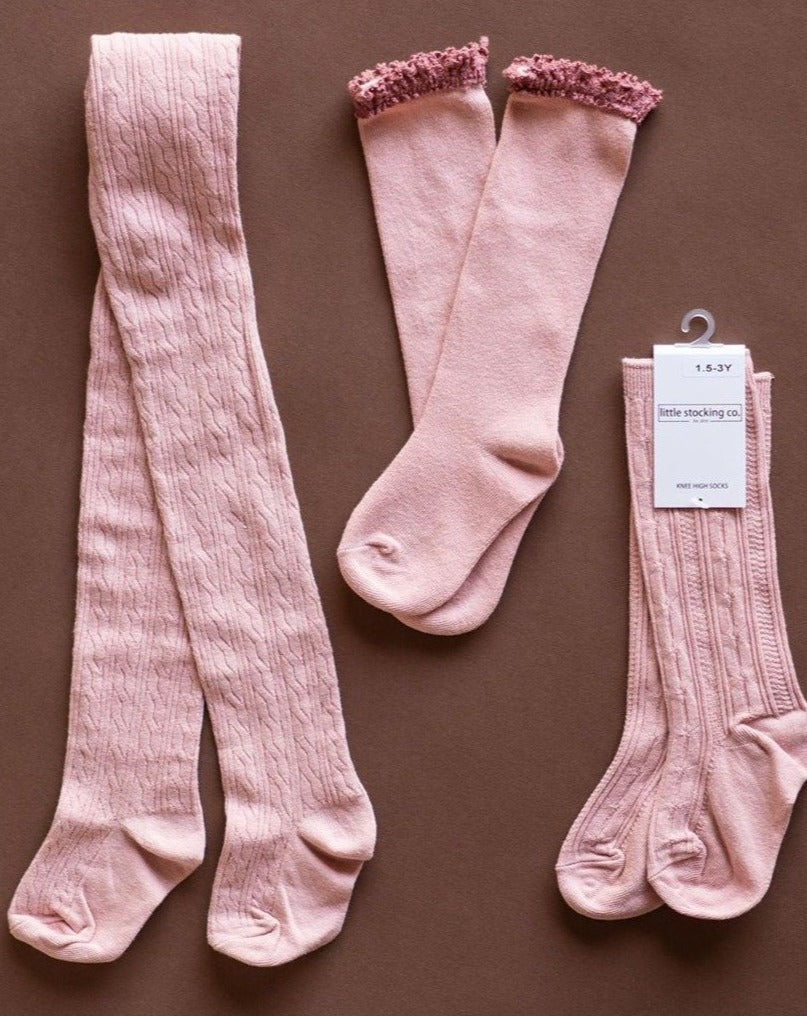 Blush Cable Knit Tights Tights Little Stocking Co   