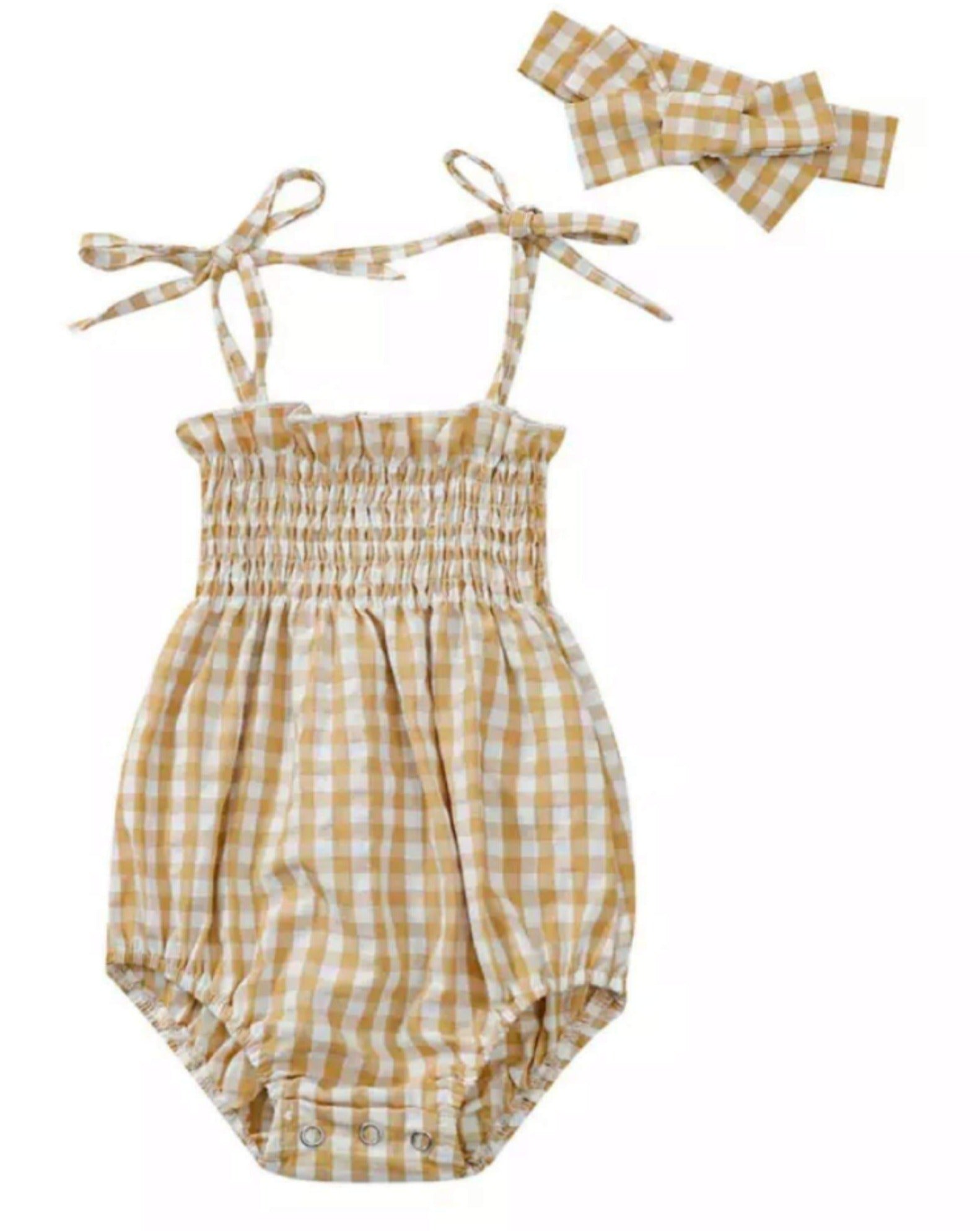 Tiny Honey Bubble Romper and Headband Set Baby Clothing Tiny Trendsetter Inc.   