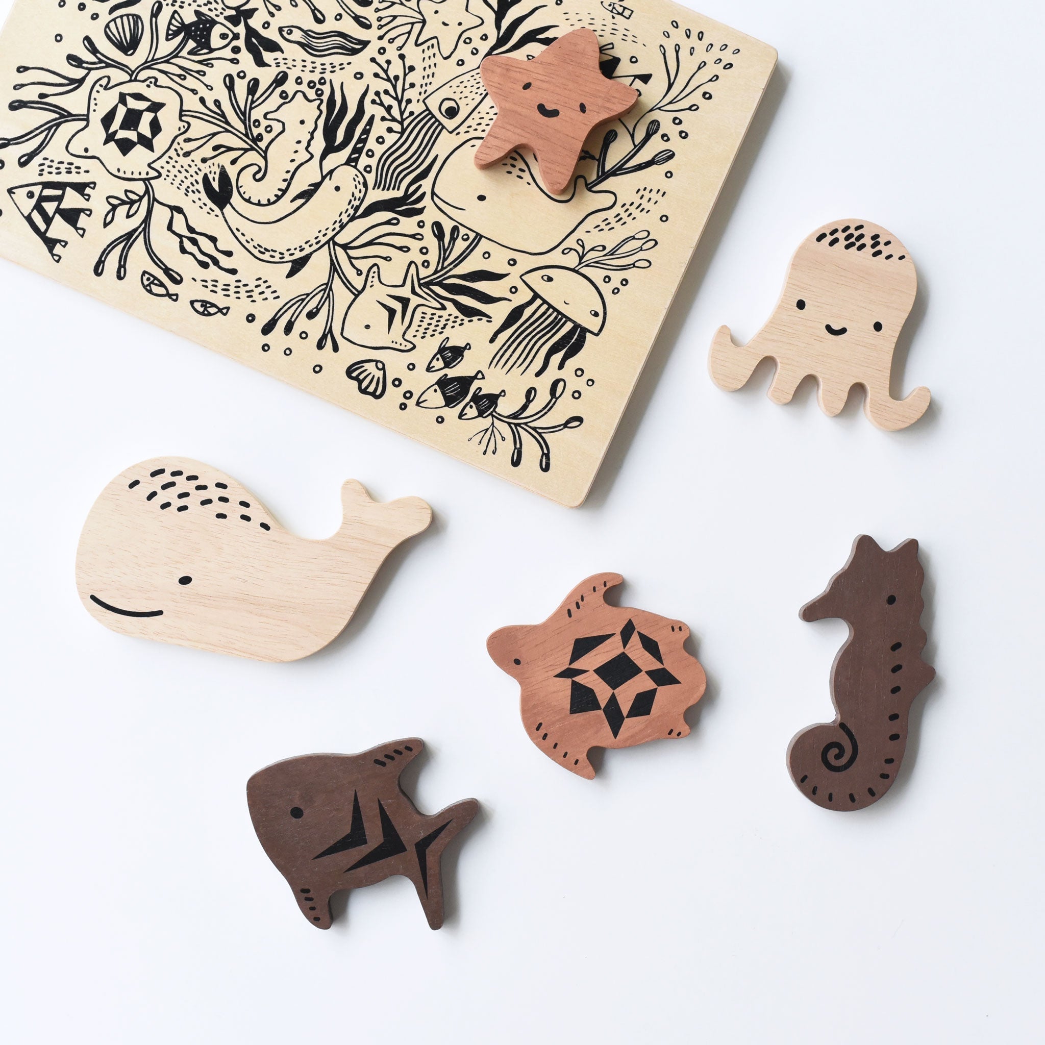 Wooden Tray Puzzle - Ocean Animals - 2nd Edition Wooden Toys Wee Gallery   