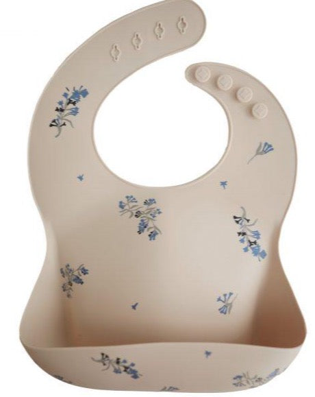 Silicone Baby Bib - Lilac Flowers feeding Mushie   