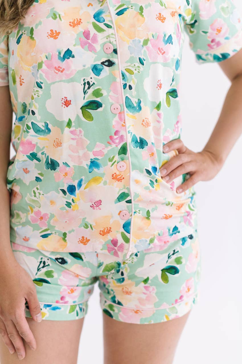 2 Piece Mama Pajama Short Set in Watercolor Floral  Ollie Jay   