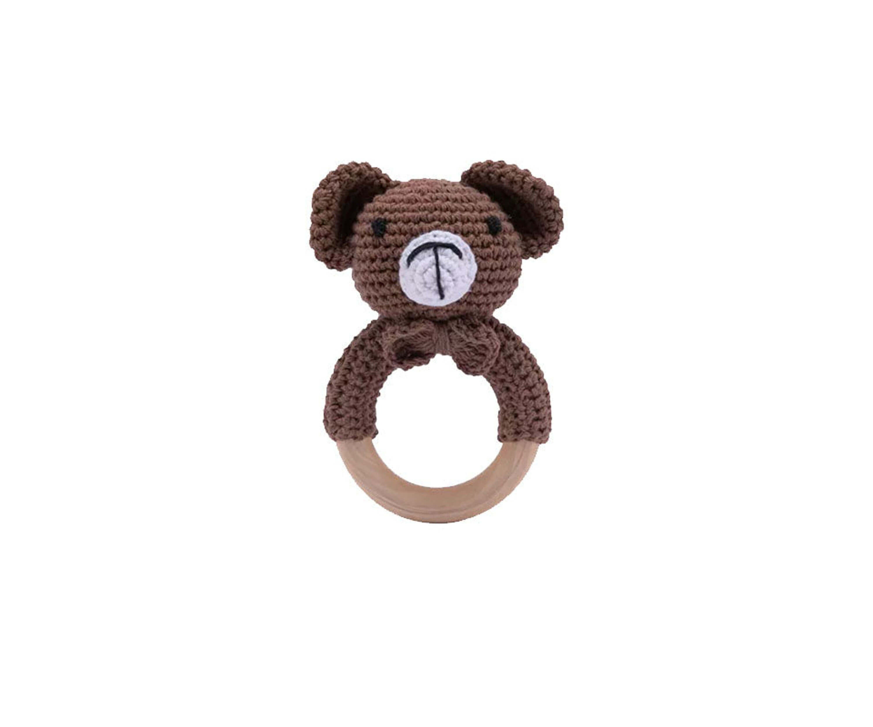 Animal Wooden Rattle Rattles embé® Beige Bear  