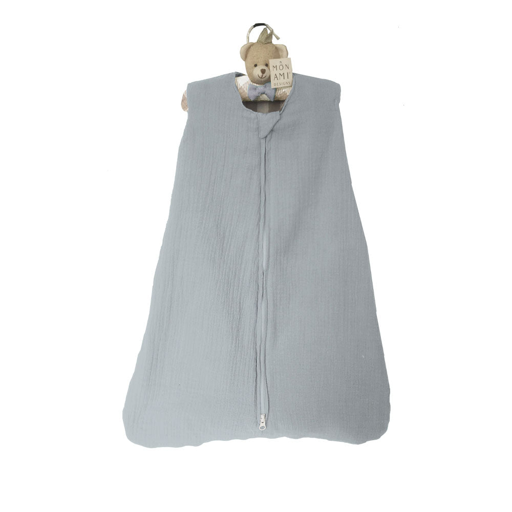 SLATE BLUE MUSLIN SLEEP SACK AND BEAR PADDED HANGER Clothes MON AMI   