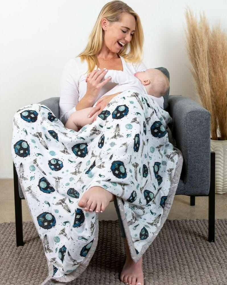 Space & Galaxy Luxury Muslin Snuggle Blanket Baby Essentials Bebe Au Lait   