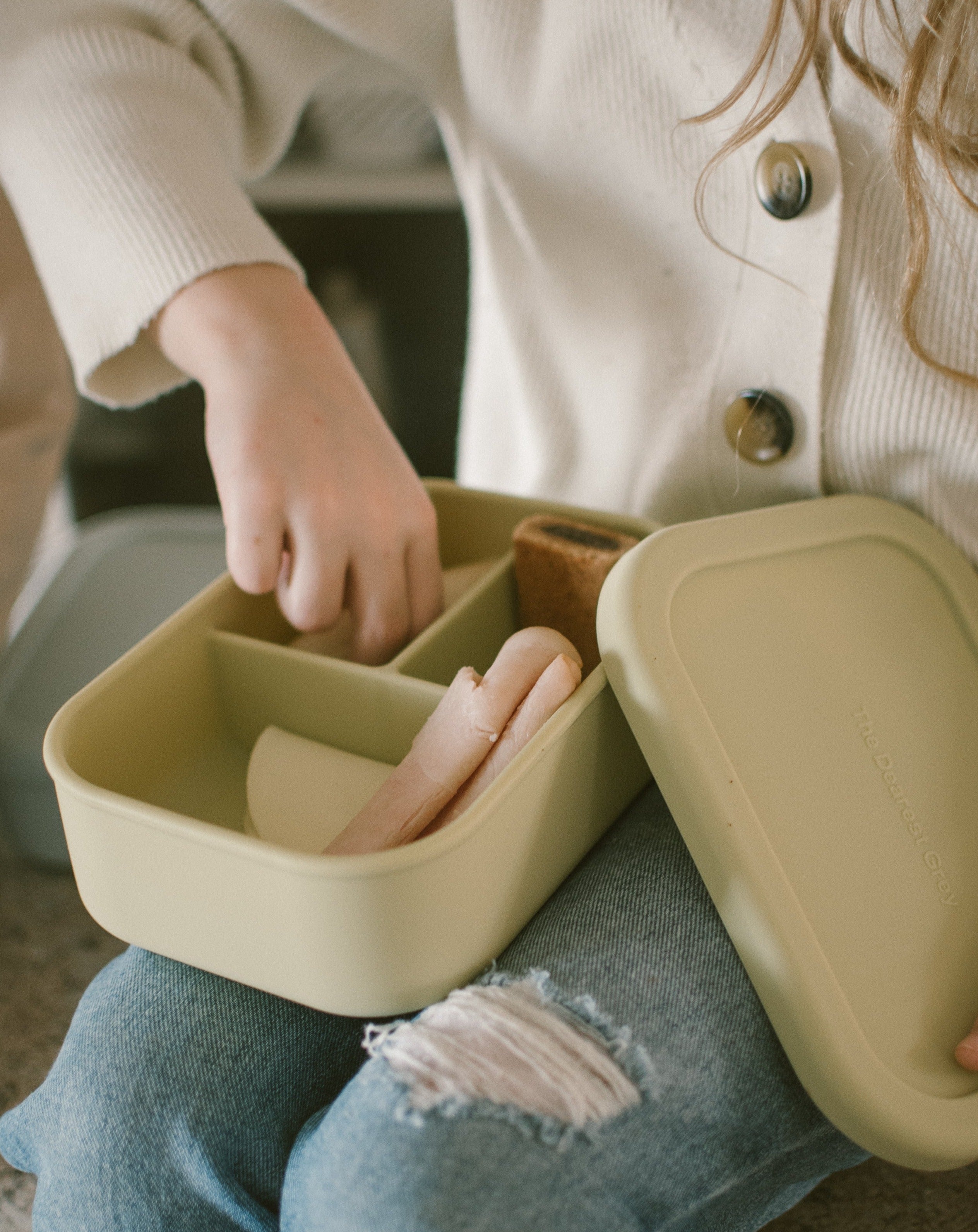 Silicone Bento Box Feeding The Dearest Grey Mellow Yellow  