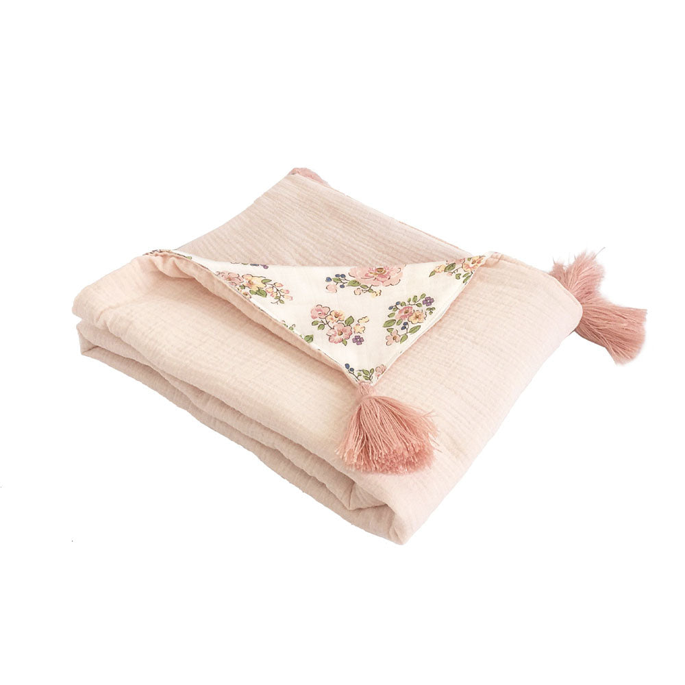 BLUSH PINK AND FLORAL DOUBLE SIDED MUSLIN PLAY MAT Play Mat MON AMI   