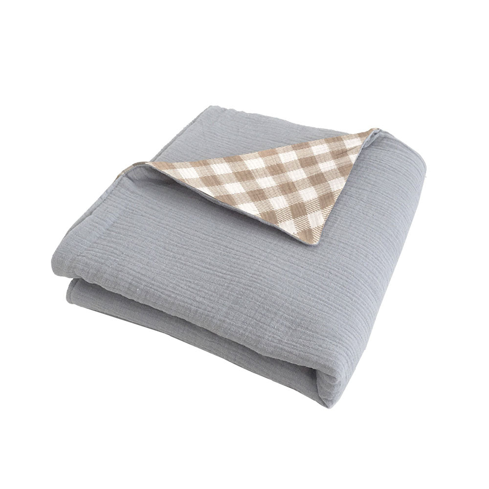 SLATE BLUE AND GINGHAM DOUBLE SIDED MUSLIN PLAY MAT Play Mat MON AMI   