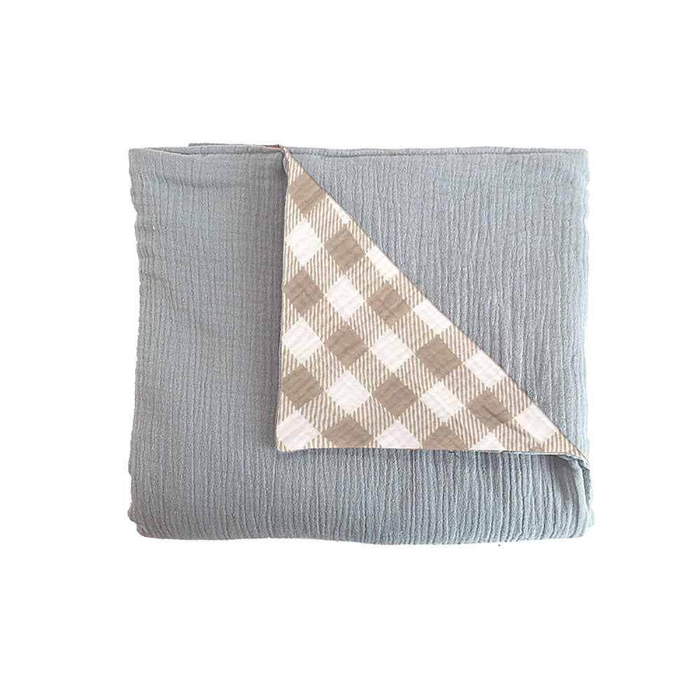 SLATE BLUE AND GINGHAM DOUBLE SIDED MUSLIN PLAY MAT Play Mat MON AMI   