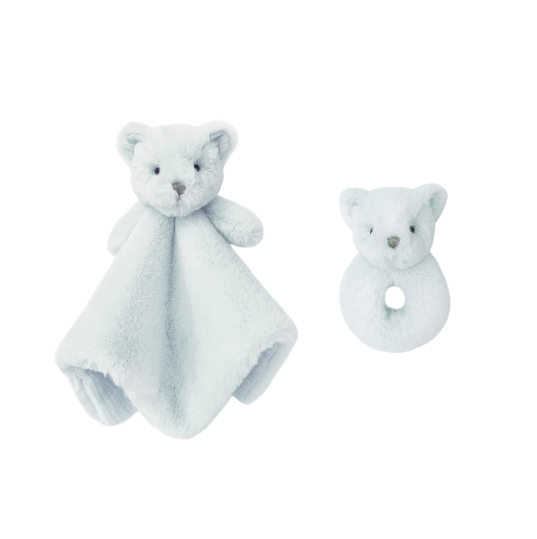 BLUE LUXE BEAR LOVIE AND RATTLE SET Security Blankie MON AMI   