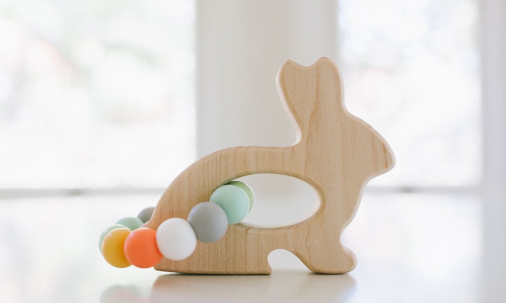 Bunny Wooden Grasping Toy with Teething Beads Grasping Toy Bannor Toys   