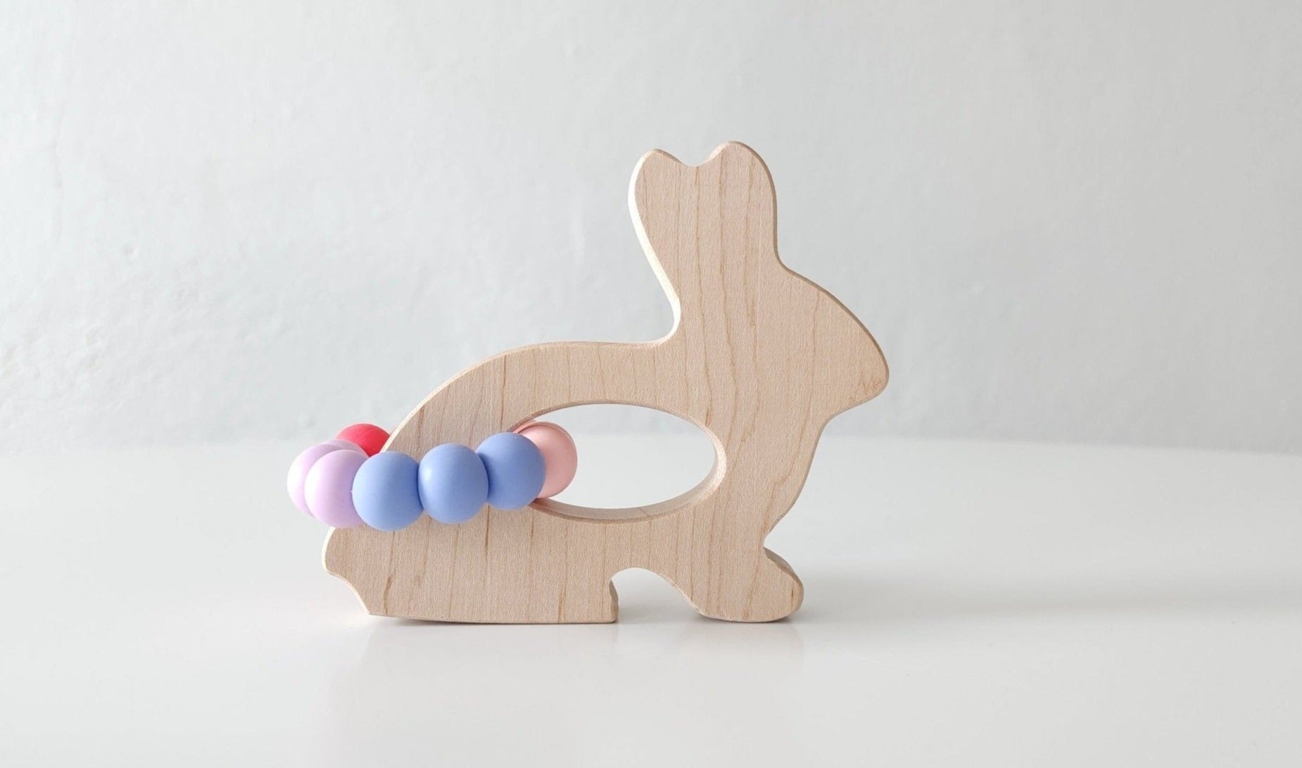 Bunny Wooden Grasping Toy with Teething Beads Grasping Toy Bannor Toys   