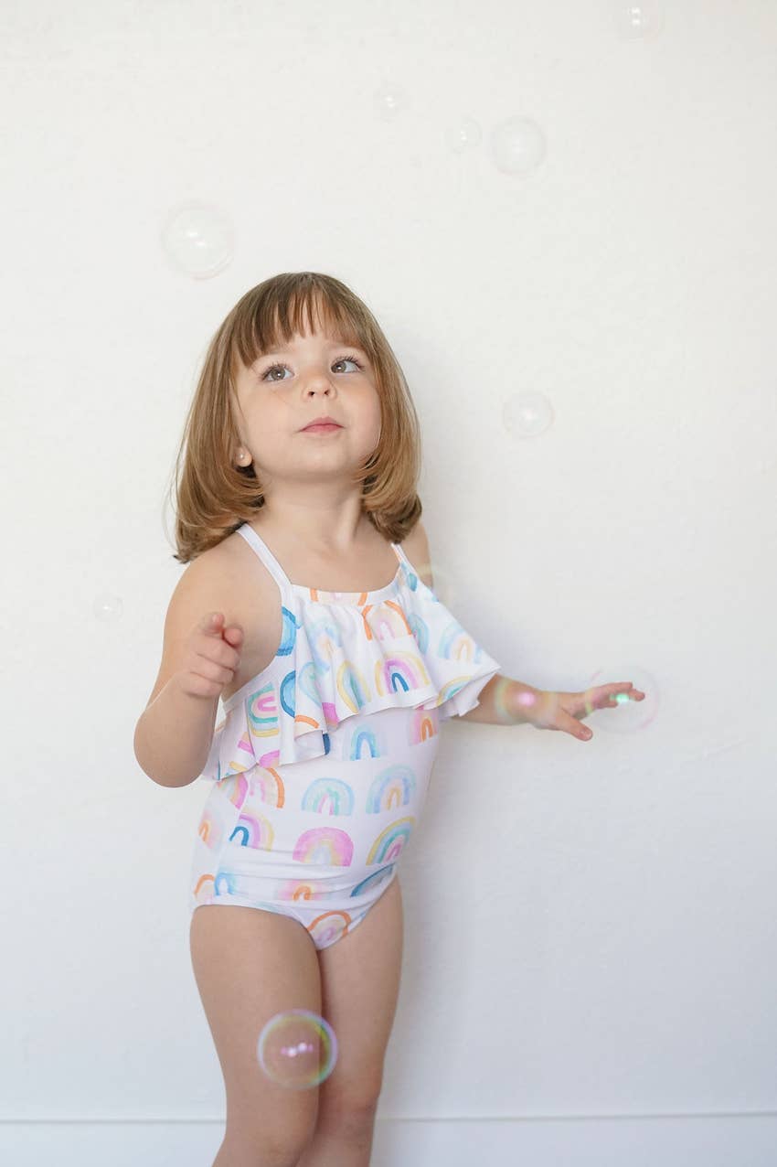 Makayla Swim in Watercolor Rainbow  Ollie Jay   