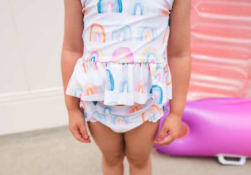 Emma Swim in Watercolor Rainbow  Ollie Jay   