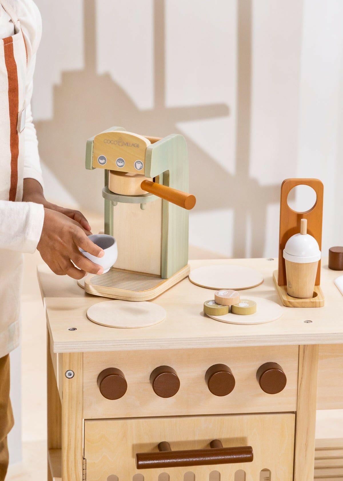 Wooden Coffee Maker Set - Seafoam & Tera Play Kitchen Coco Village   