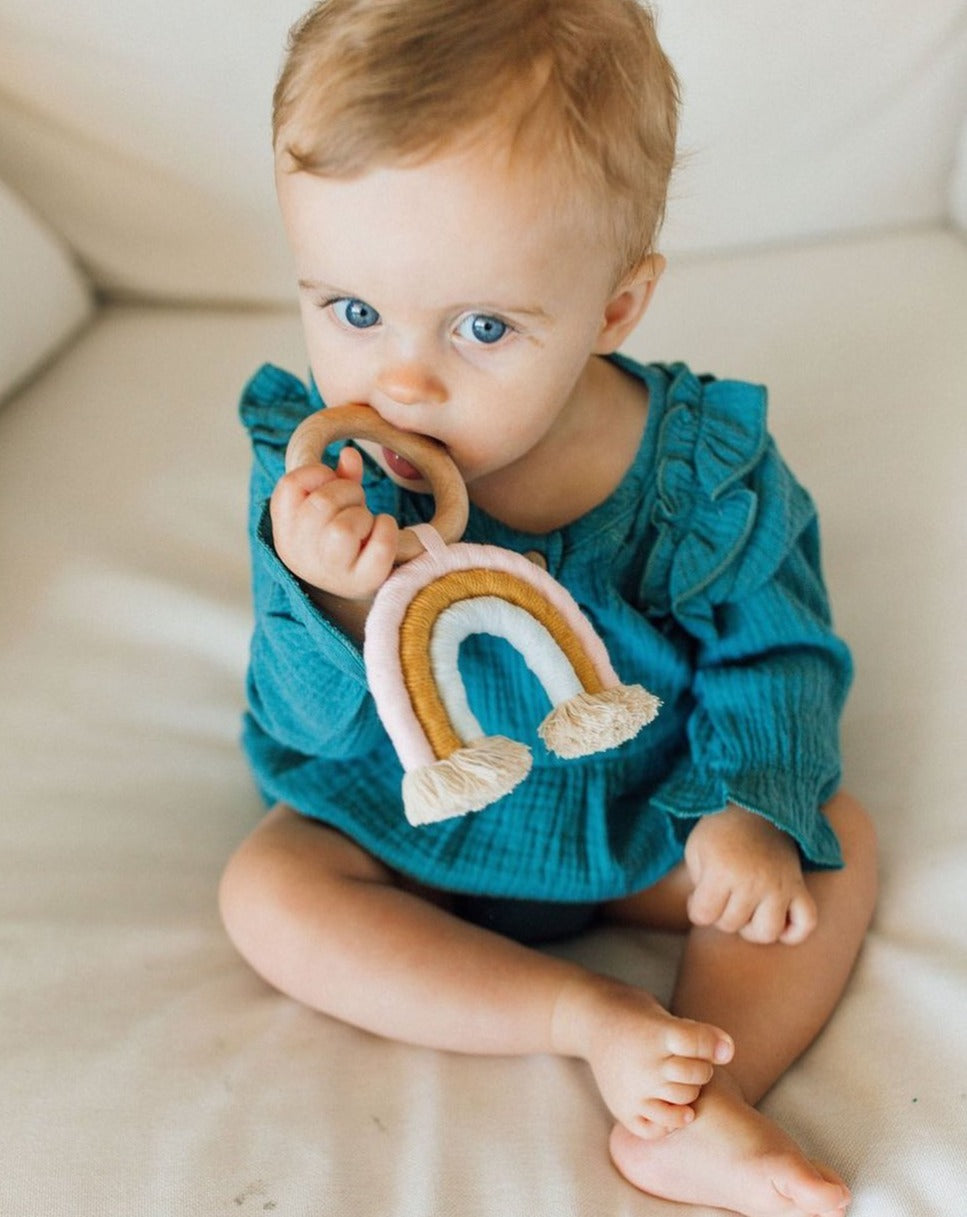 Rainbow Macrame Teether Baby Essentials Chewable Charm   