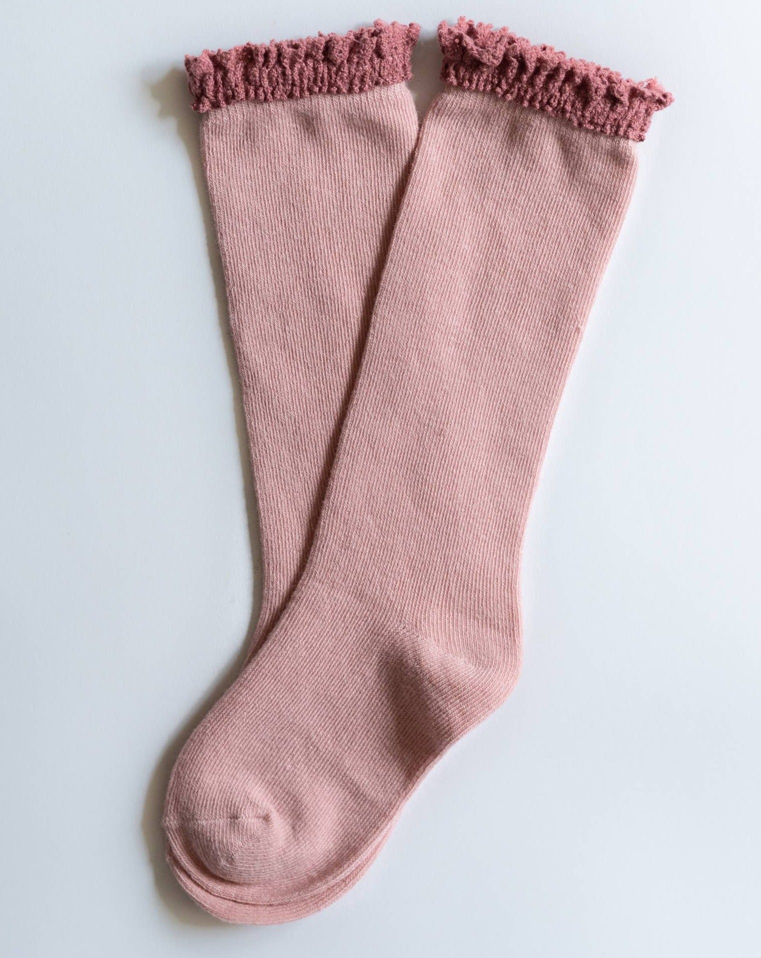 Blush + Mauve Lace Top Knee Highs Socks Little Stocking Co 0/6M Blush + Mauve 