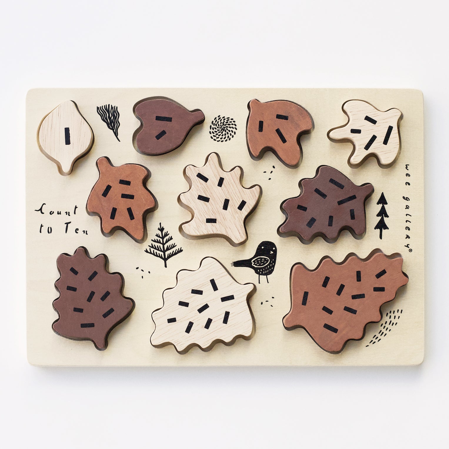 Wooden Tray Puzzle - Count to 10 Leaves Puzzle Wee Gallery   