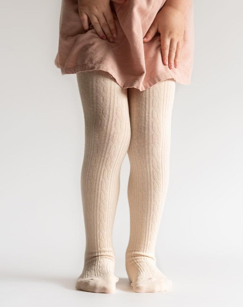 Vanilla Cream Cable Knit Tights Tights Little Stocking Co   