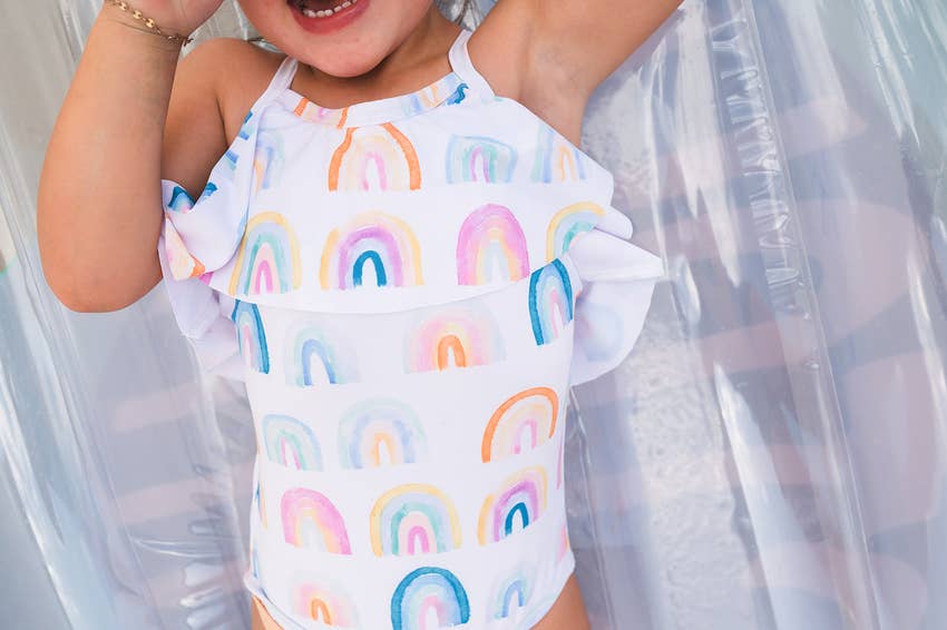 Makayla Swim in Watercolor Rainbow  Ollie Jay   