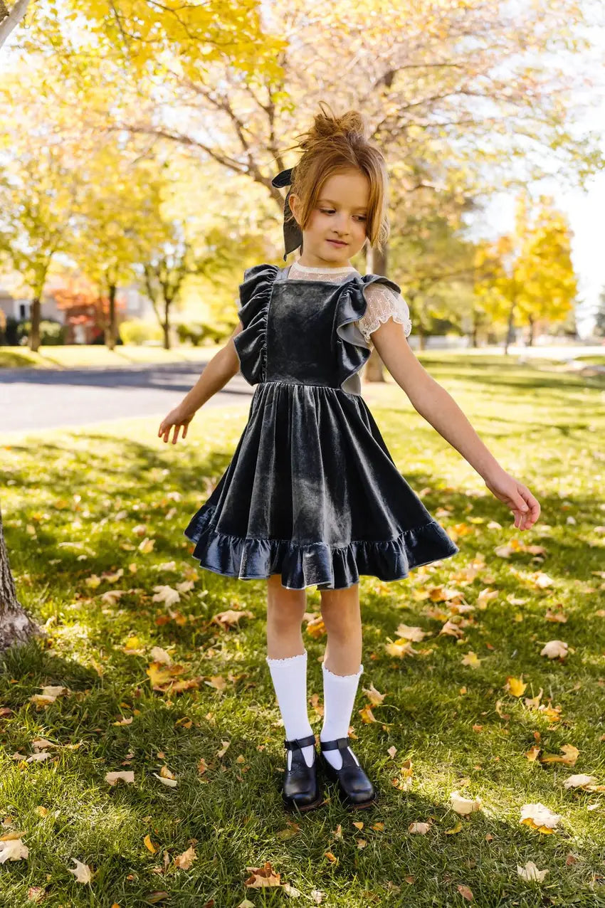 Pinny Dress in Blue Velvet dress Ollie Jay   