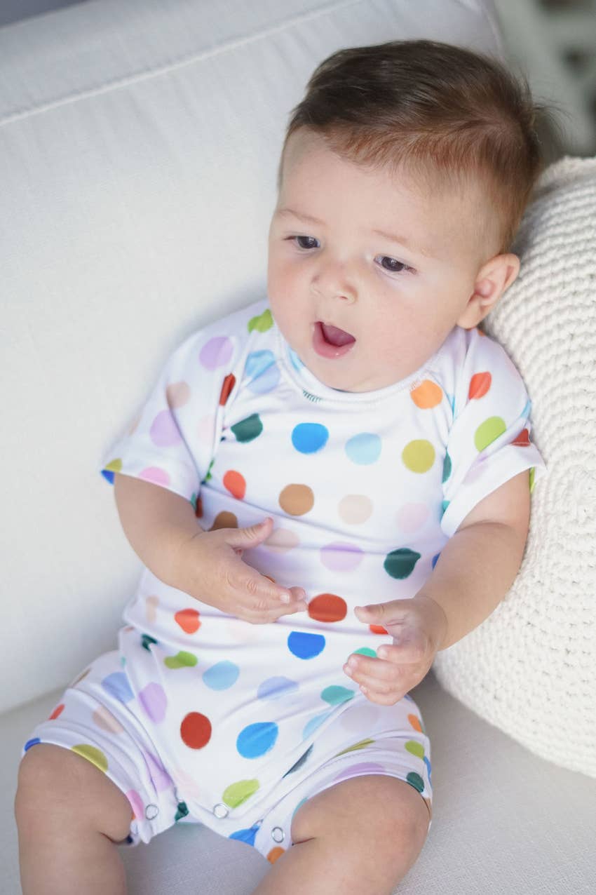 Baby Swim in Bold Dots, UPF 50 romper Ollie Jay   