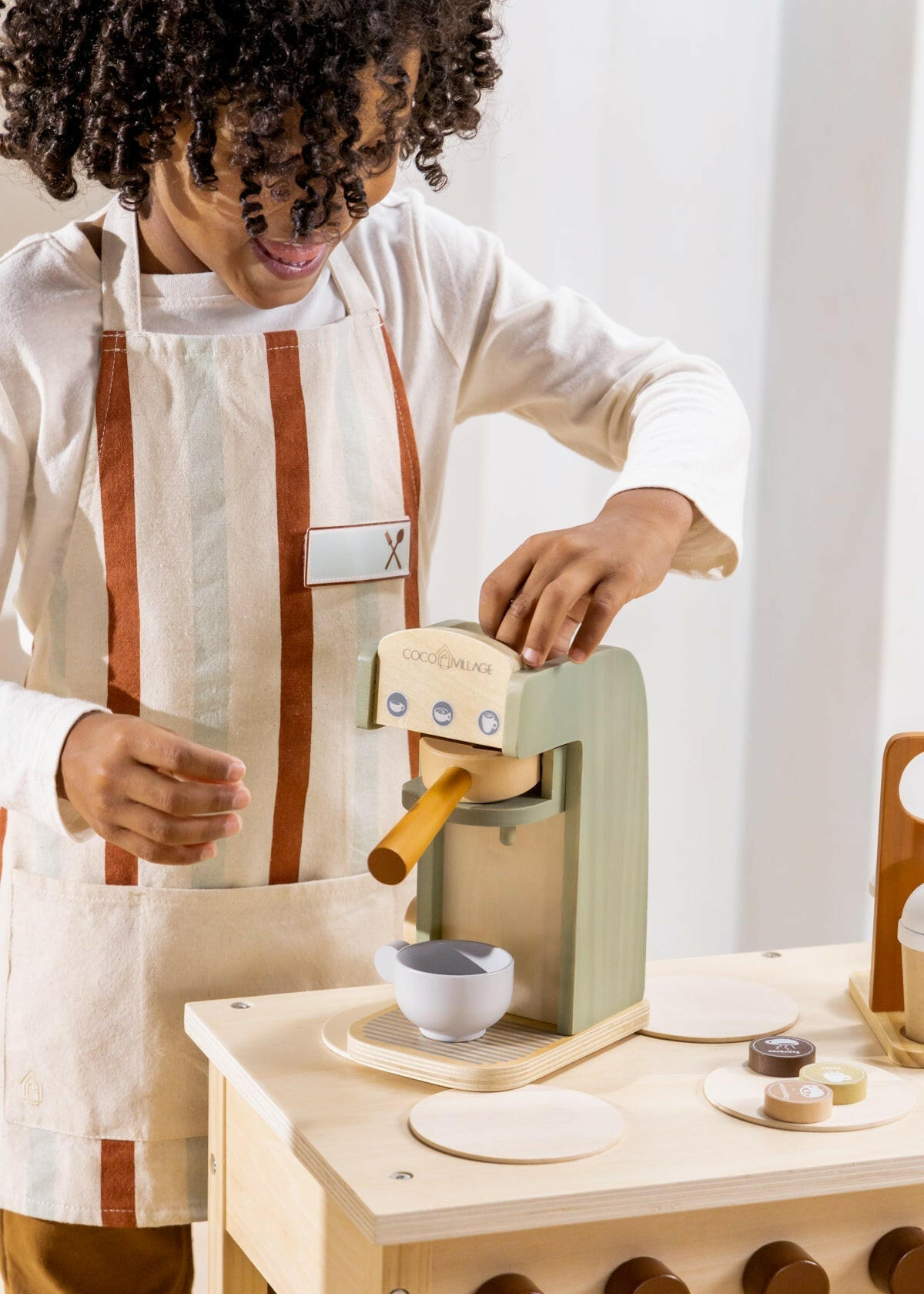 Wooden Coffee Maker Set - Seafoam & Tera Play Kitchen Coco Village   
