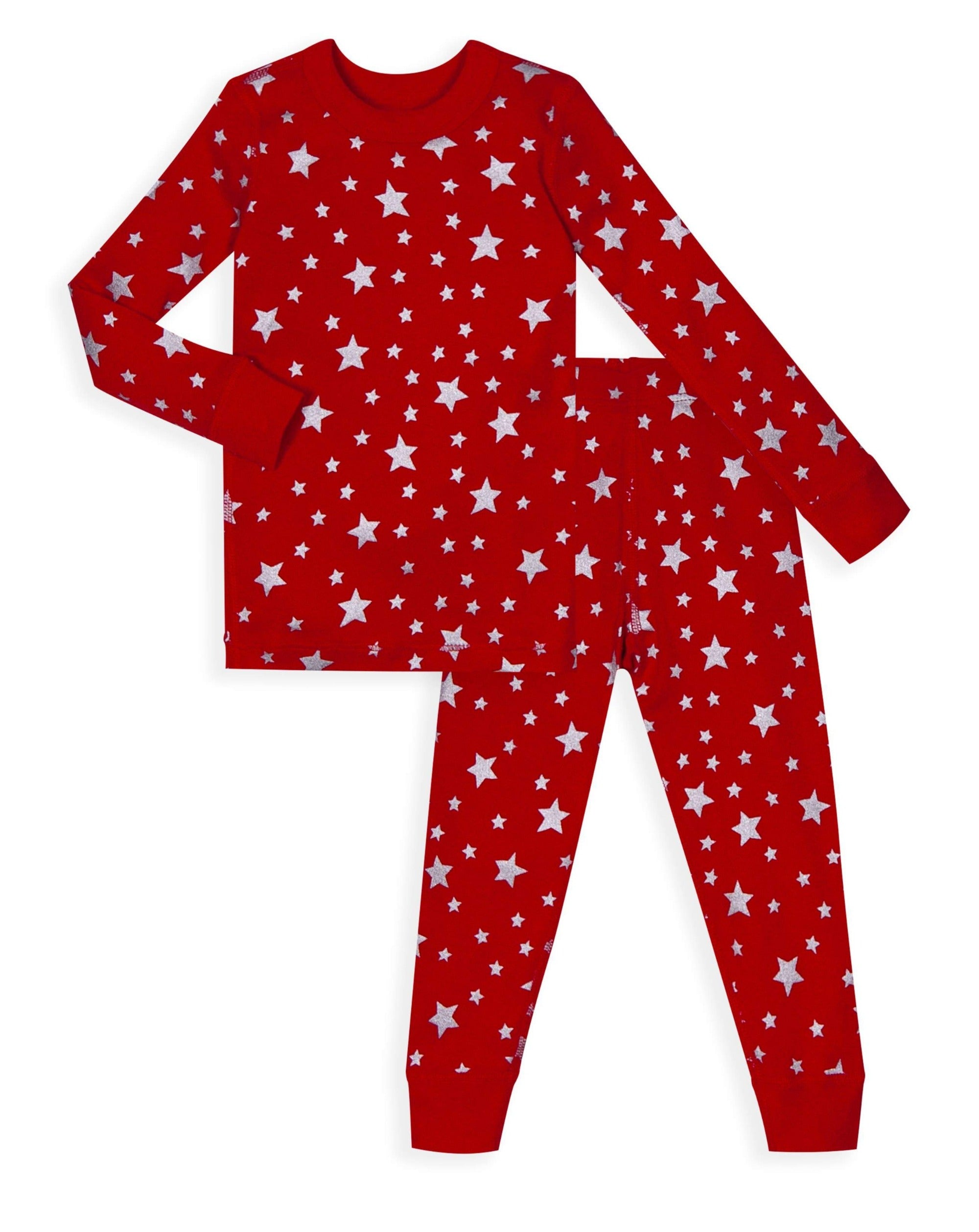 Organic Long Sleeve Pajamas - Stars Red/Silver Pajamas Skylar Luna   