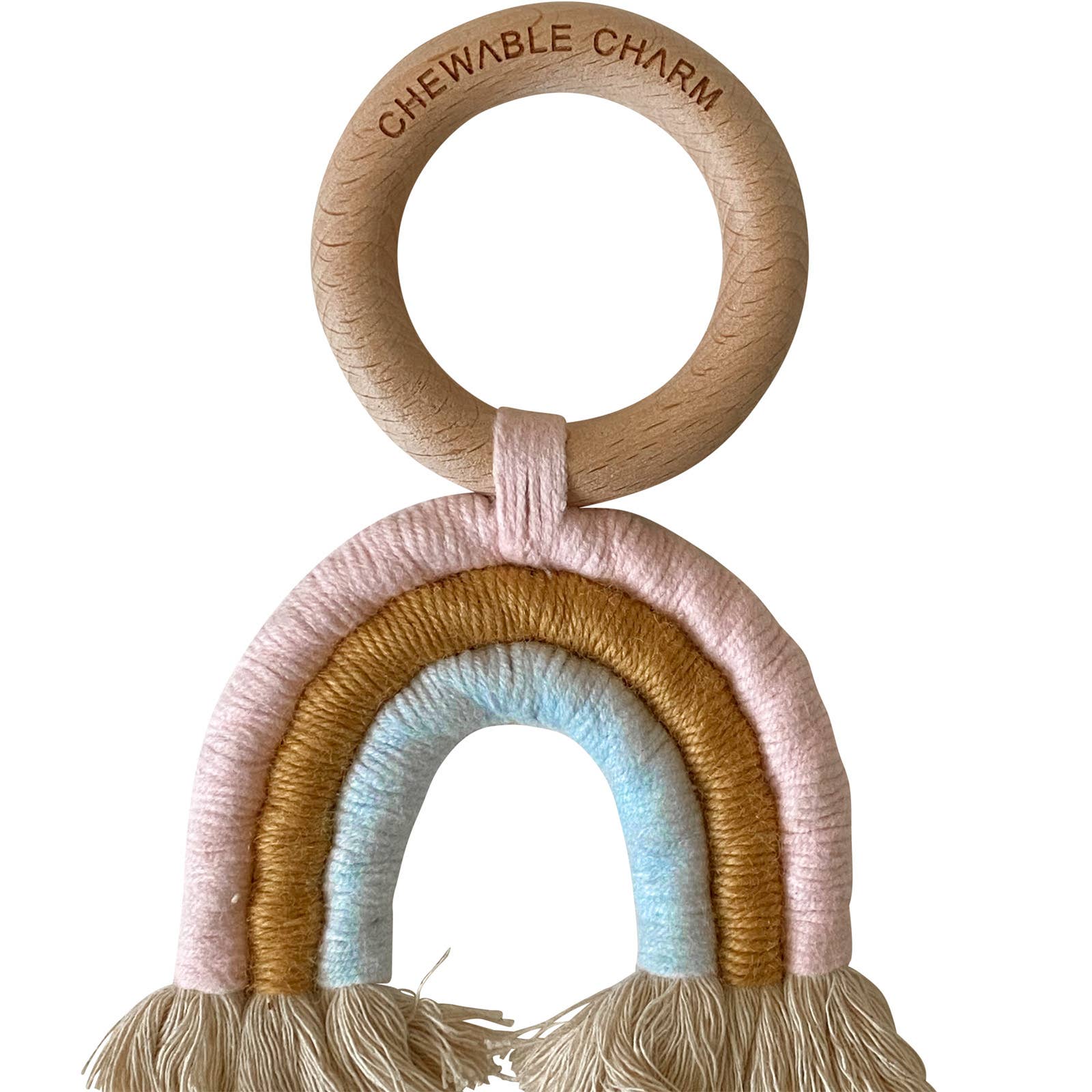 Rainbow Macrame Teether Baby Essentials Chewable Charm Light Pink + Light Blue  